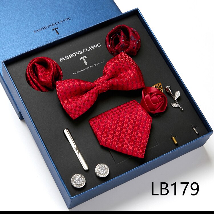 8 Piece Custom Ties Hanky Cufflinks Bowtie Gift Box Sets