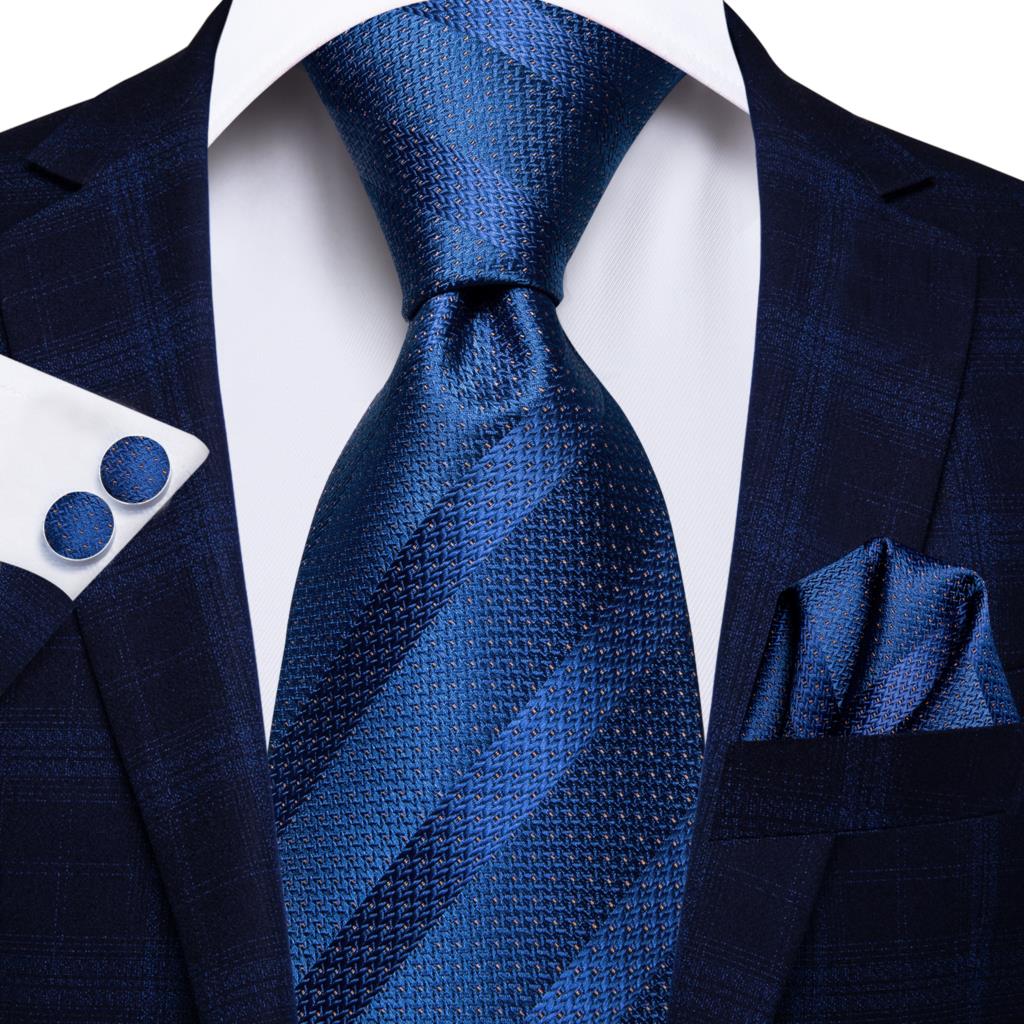 Men Striped Silk Wedding Tie with Hanky, Cufflink Gift Necktie