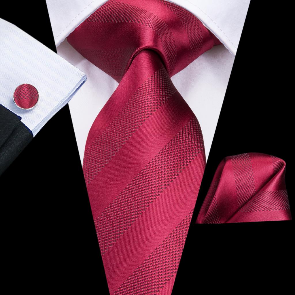 Men Striped Silk Wedding Tie with Hanky, Cufflink Gift Necktie