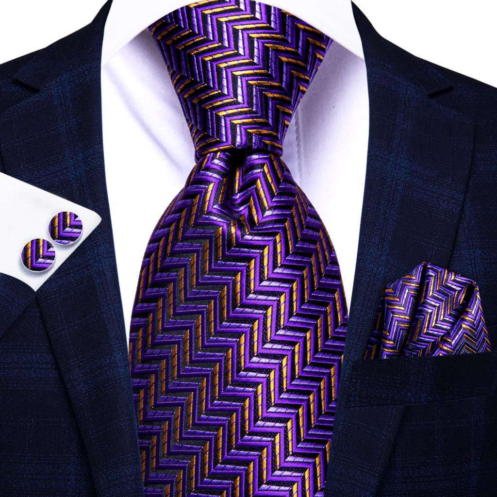 Men Striped Silk Wedding Tie with Hanky, Cufflink Gift Necktie