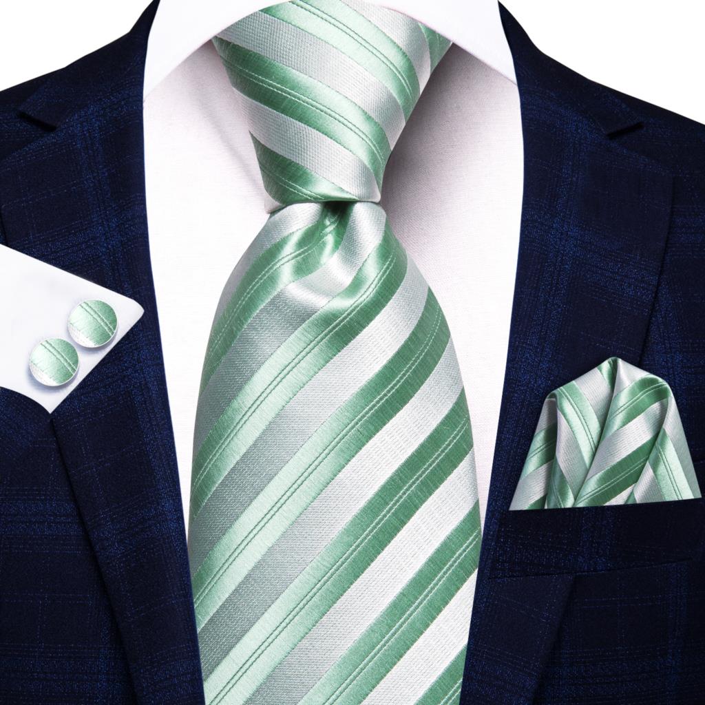 Men Striped Silk Wedding Tie with Hanky, Cufflink Gift Necktie