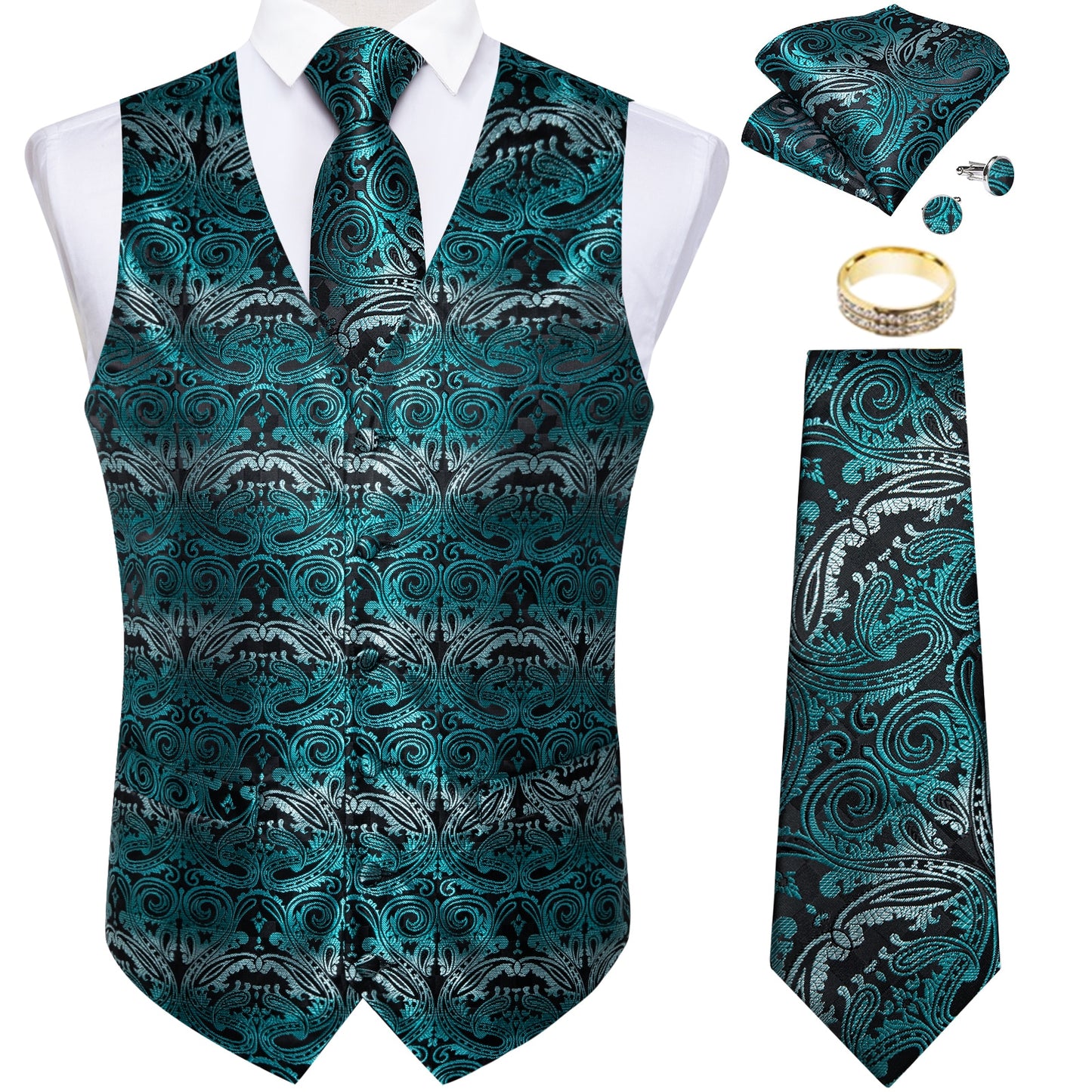 Men Classic Paisley Formal Dress Vest Set
