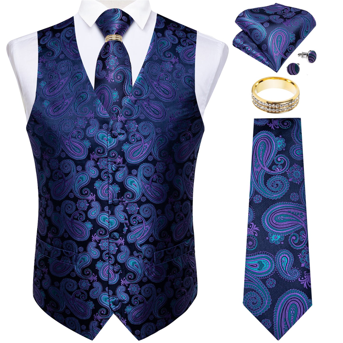 Men Classic Paisley Formal Dress Vest Set