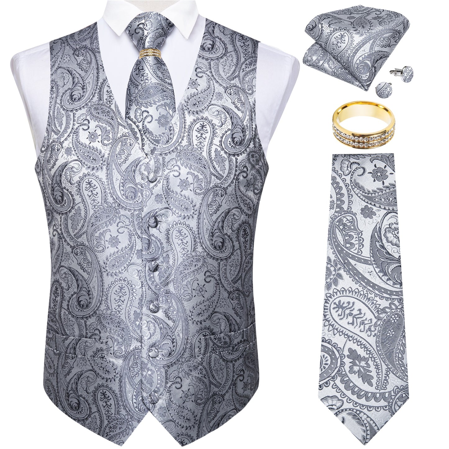 Men Classic Paisley Formal Dress Vest Set