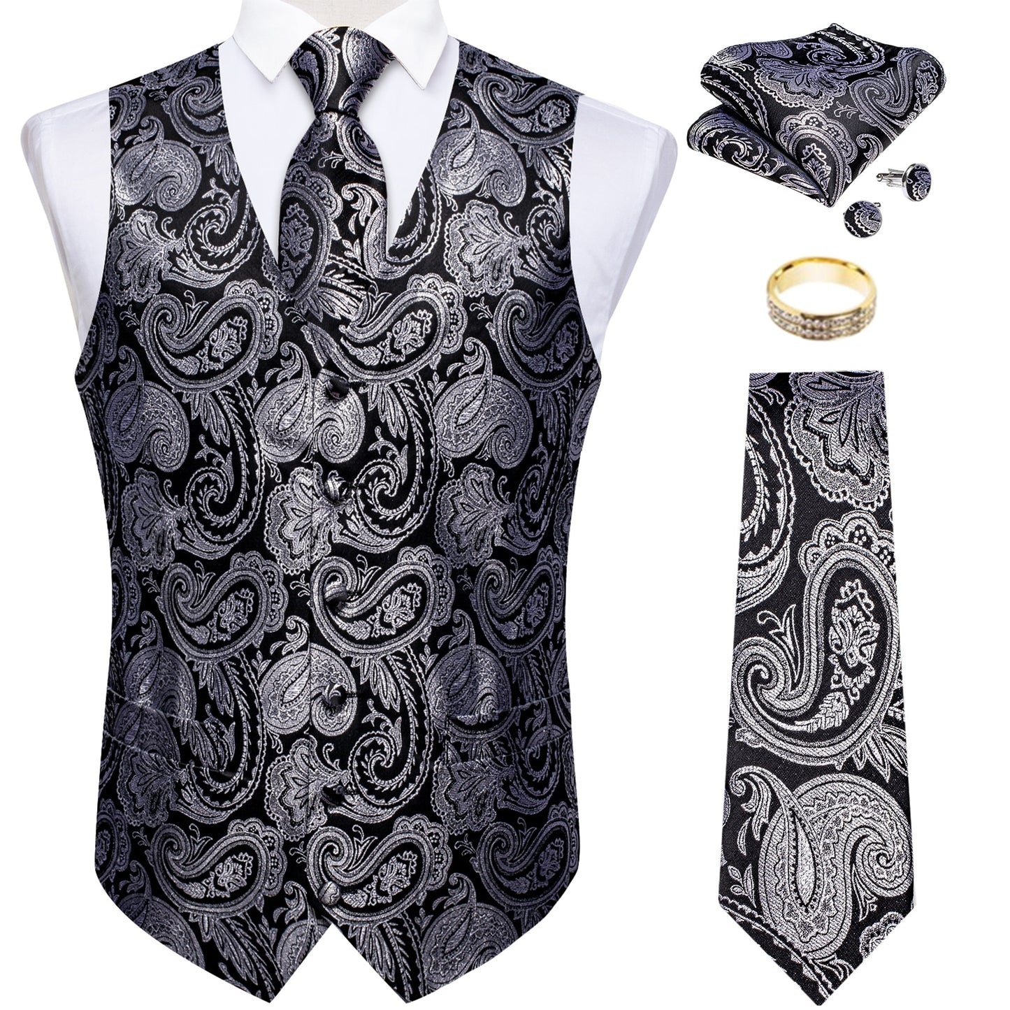 Men Classic Paisley Formal Dress Vest Set