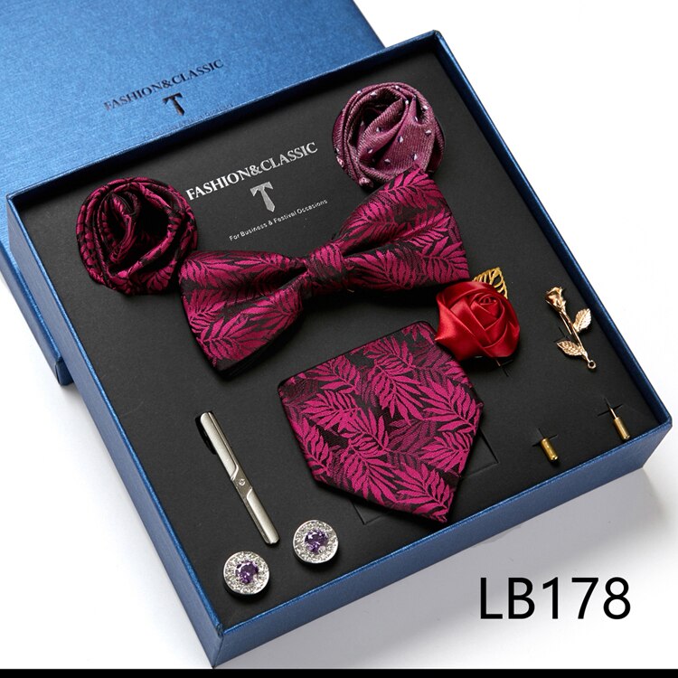 8 Piece Custom Ties Hanky Cufflinks Bowtie Gift Box Sets