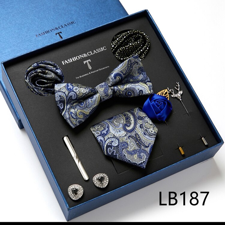 8 Piece Custom Ties Hanky Cufflinks Bowtie Gift Box Sets