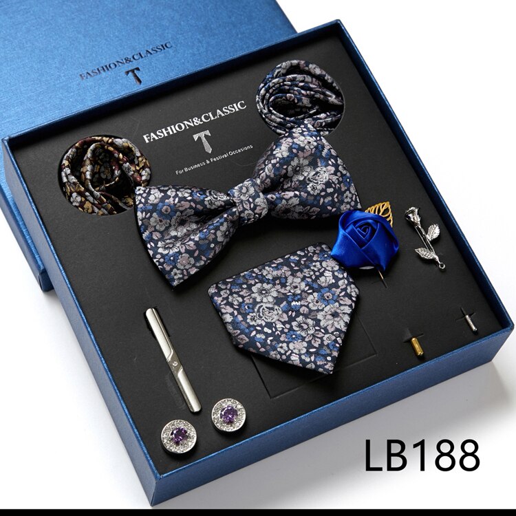 8 Piece Custom Ties Hanky Cufflinks Bowtie Gift Box Sets