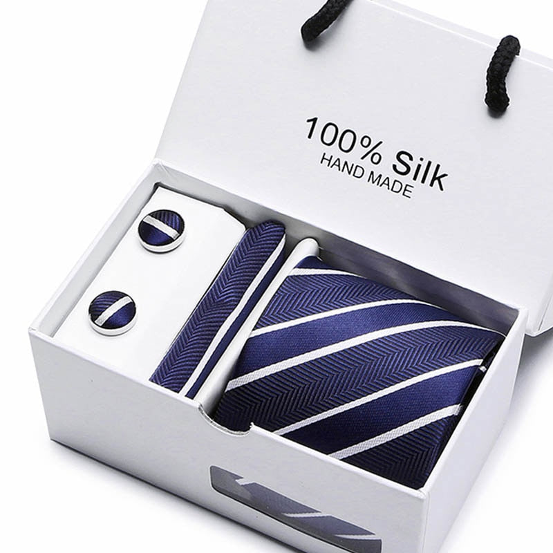 Fashion Silk Necktie Hanky Cufflink Set Ties