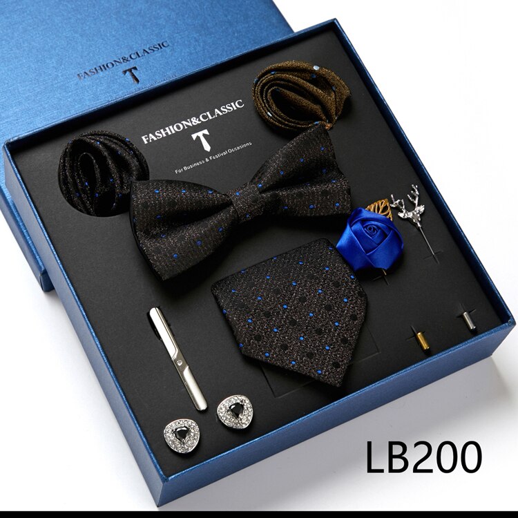 8 Piece Custom Ties Hanky Cufflinks Bowtie Gift Box Sets