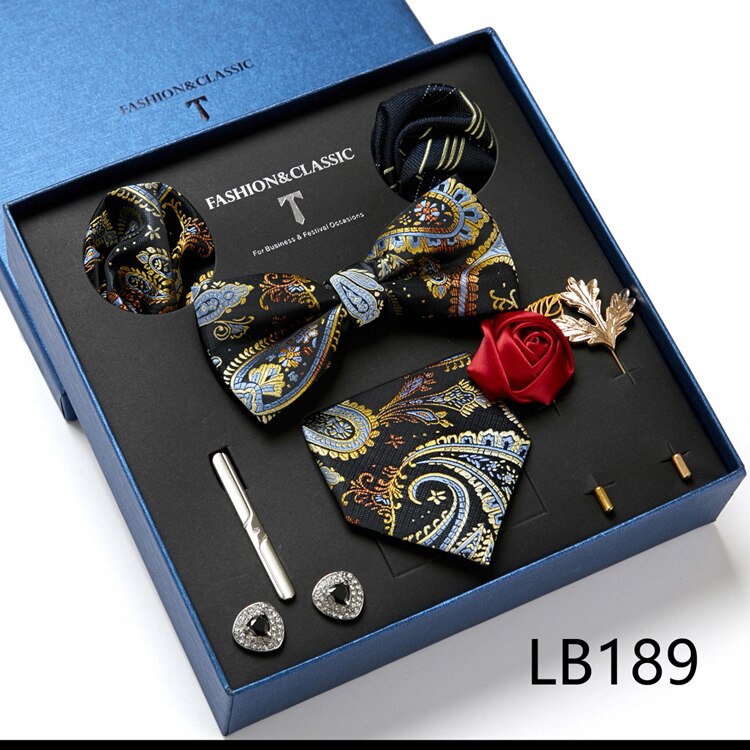 8 Piece Custom Ties Hanky Cufflinks Bowtie Gift Box Sets