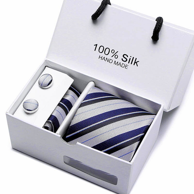 Fashion Silk Necktie Hanky Cufflink Set Ties