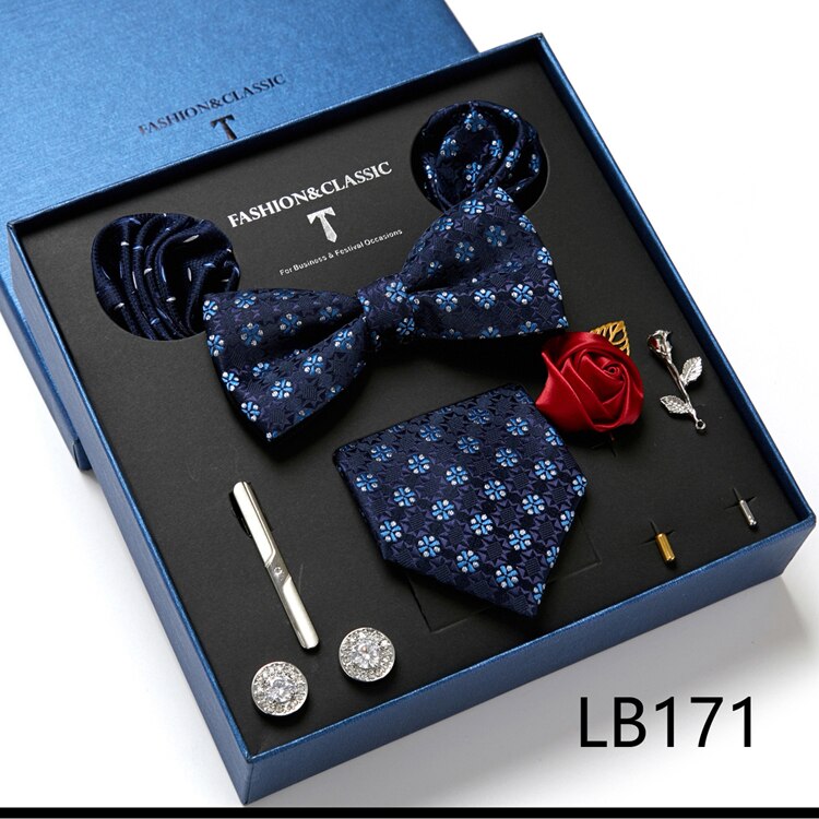 8 Piece Custom Ties Hanky Cufflinks Bowtie Gift Box Sets