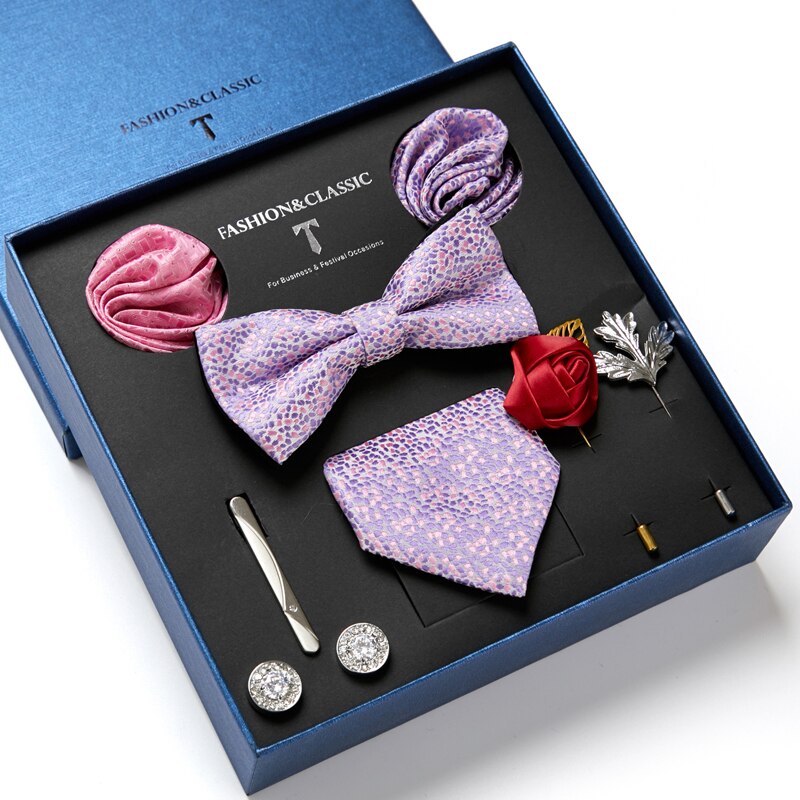 8 Piece Custom Ties Hanky Cufflinks Bowtie Gift Box Sets