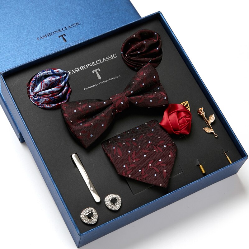 8 Piece Custom Ties Hanky Cufflinks Bowtie Gift Box Sets