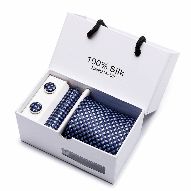 Fashion Silk Necktie Hanky Cufflink Set Ties