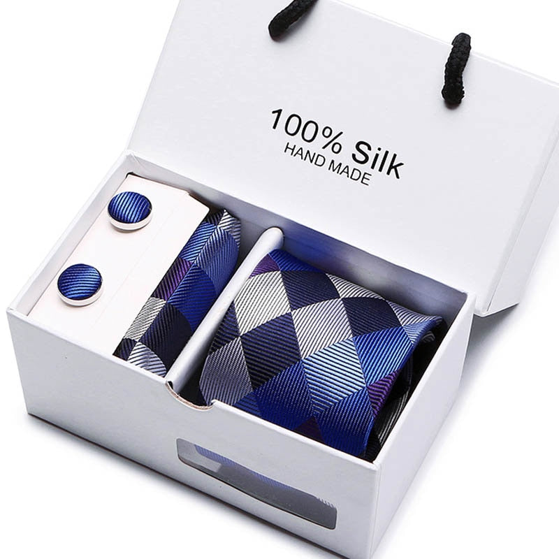 Fashion Silk Necktie Hanky Cufflink Set Ties