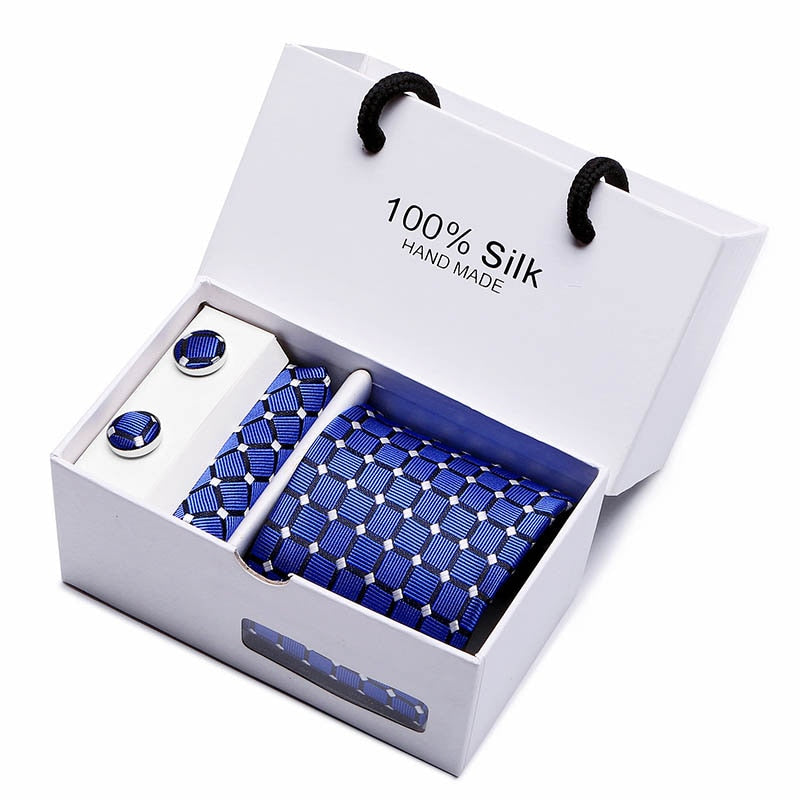 Fashion Silk Necktie Hanky Cufflink Set Ties