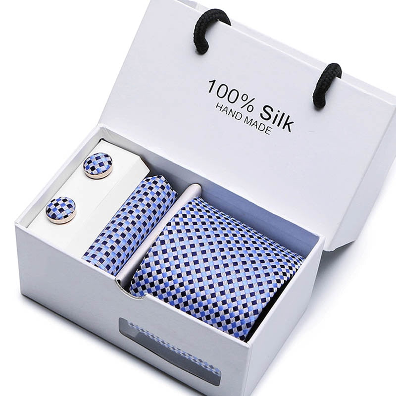 Fashion Silk Necktie Hanky Cufflink Set Ties