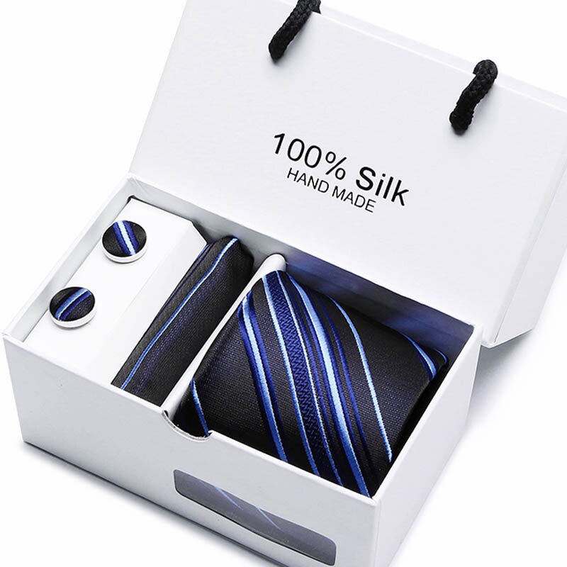 Fashion Silk Necktie Hanky Cufflink Set Ties