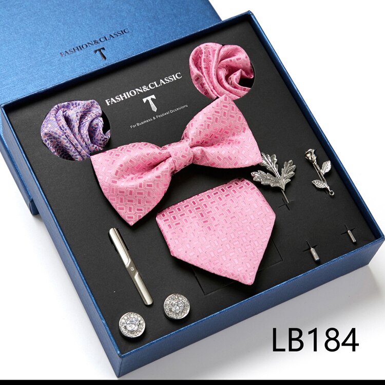 8 Piece Custom Ties Hanky Cufflinks Bowtie Gift Box Sets