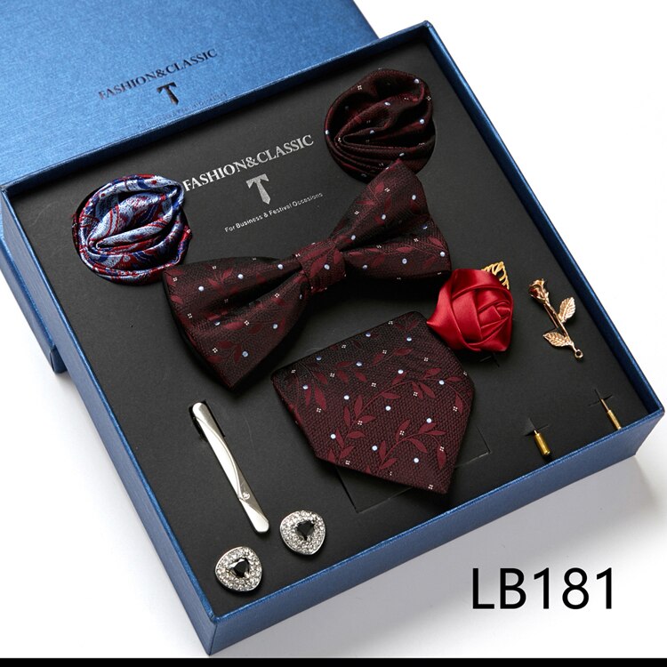 8 Piece Custom Ties Hanky Cufflinks Bowtie Gift Box Sets