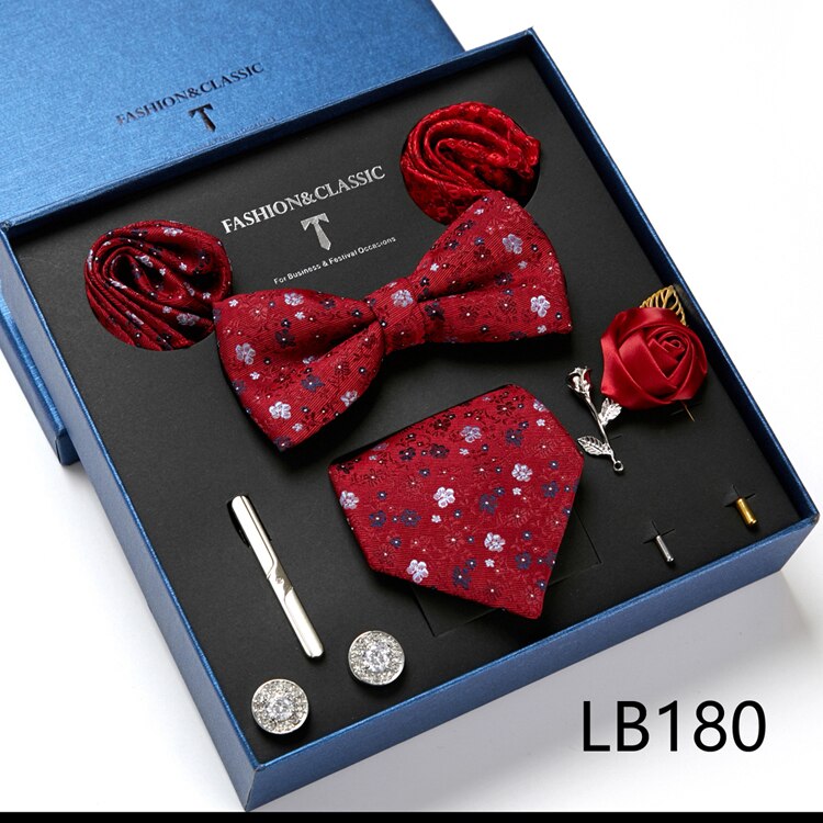 8 Piece Custom Ties Hanky Cufflinks Bowtie Gift Box Sets