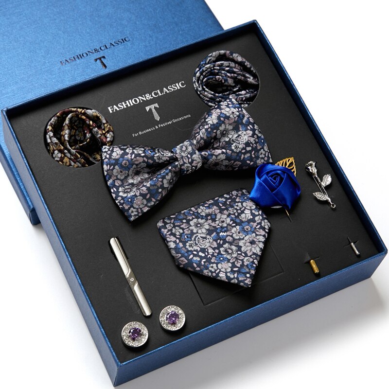 8 Piece Custom Ties Hanky Cufflinks Bowtie Gift Box Sets