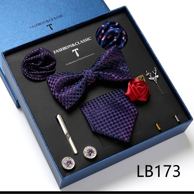 8 Piece Custom Ties Hanky Cufflinks Bowtie Gift Box Sets