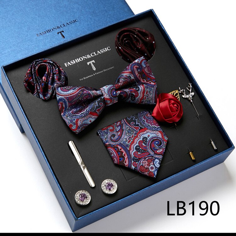 8 Piece Custom Ties Hanky Cufflinks Bowtie Gift Box Sets