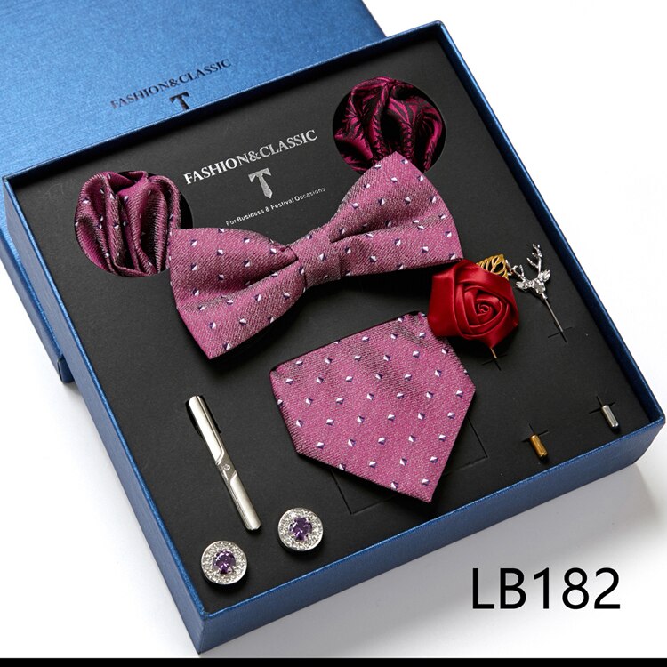 8 Piece Custom Ties Hanky Cufflinks Bowtie Gift Box Sets