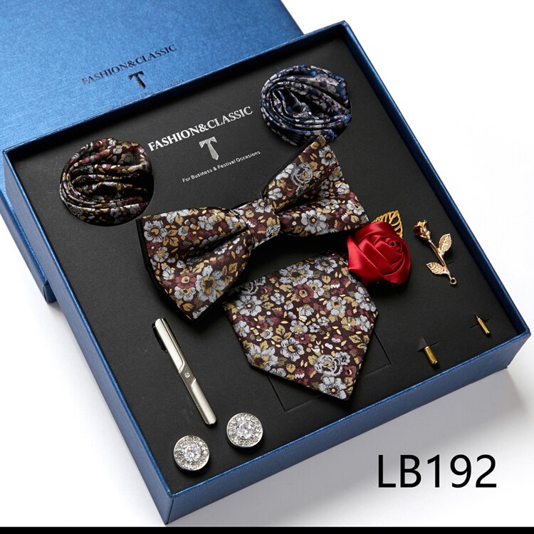 8 Piece Custom Ties Hanky Cufflinks Bowtie Gift Box Sets