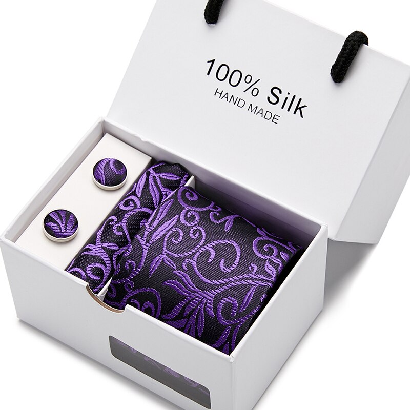 Fashion Silk Necktie Hanky Cufflink Set Ties