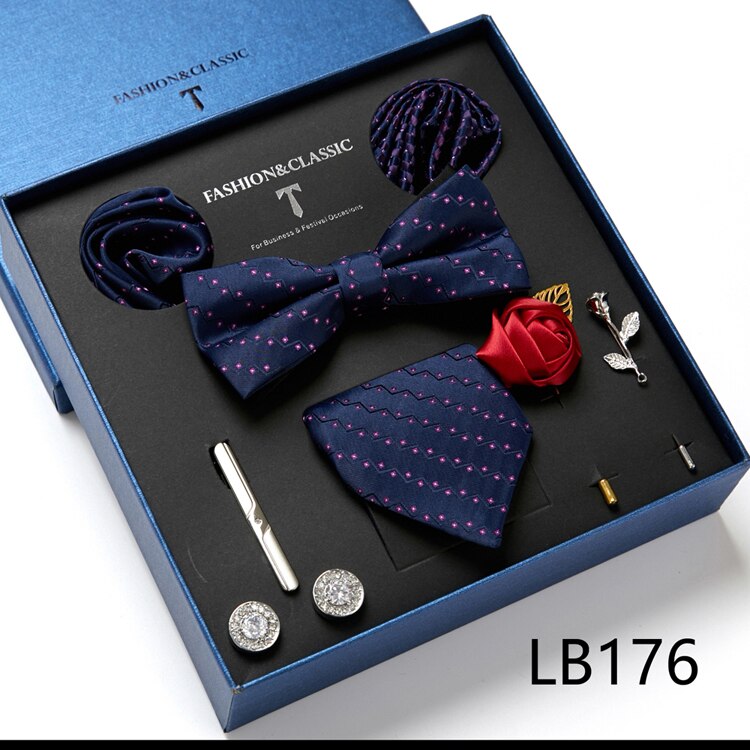 8 Piece Custom Ties Hanky Cufflinks Bowtie Gift Box Sets