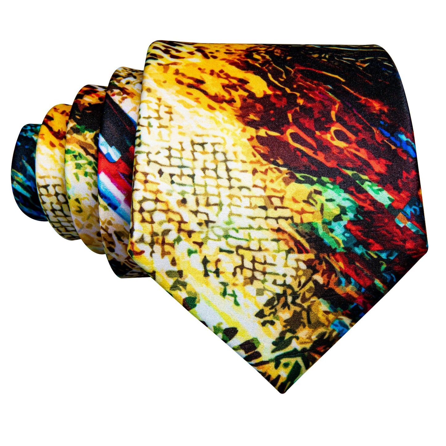 Men Silk Necktie Handkerchief with Gold Accents and Cufflinks Set