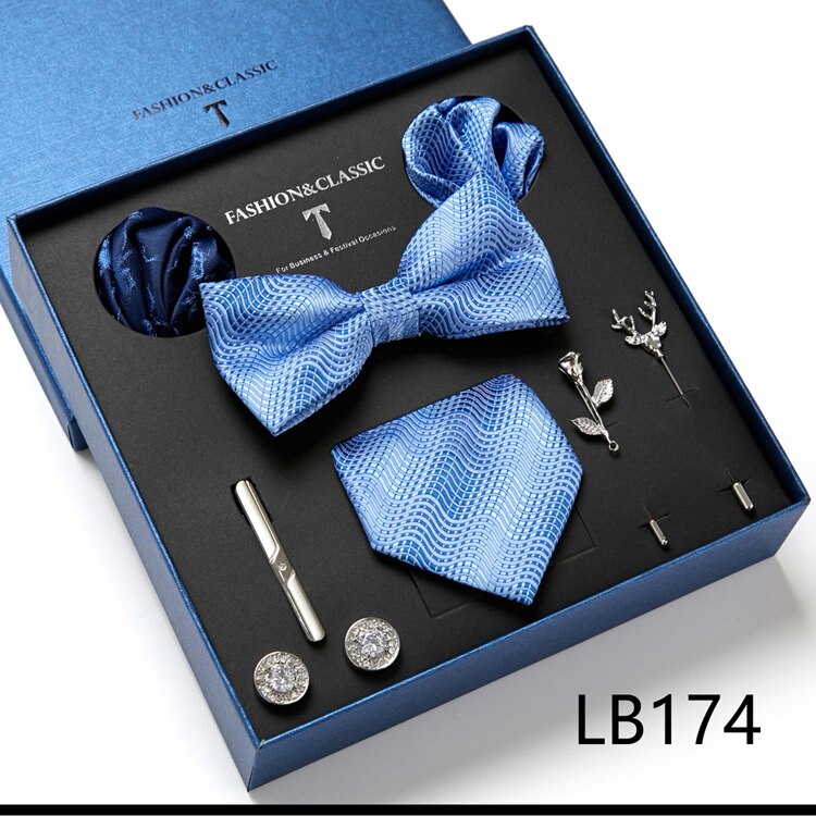 8 Piece Custom Ties Hanky Cufflinks Bowtie Gift Box Sets