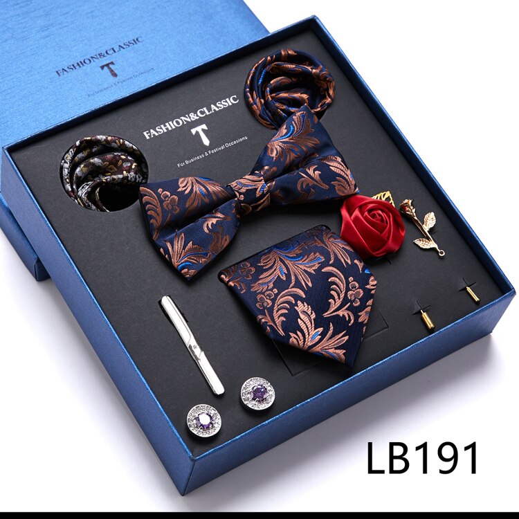 8 Piece Custom Ties Hanky Cufflinks Bowtie Gift Box Sets