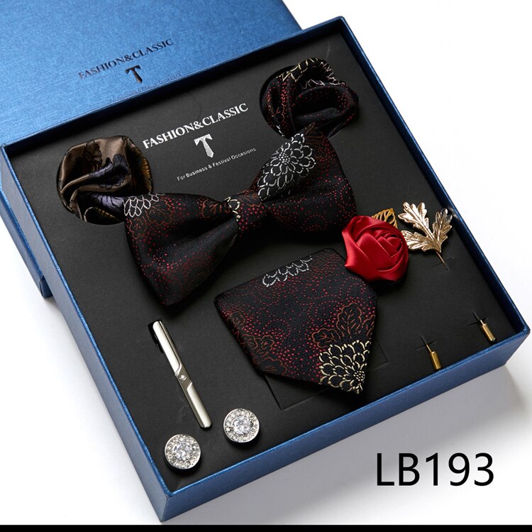 8 Piece Custom Ties Hanky Cufflinks Bowtie Gift Box Sets