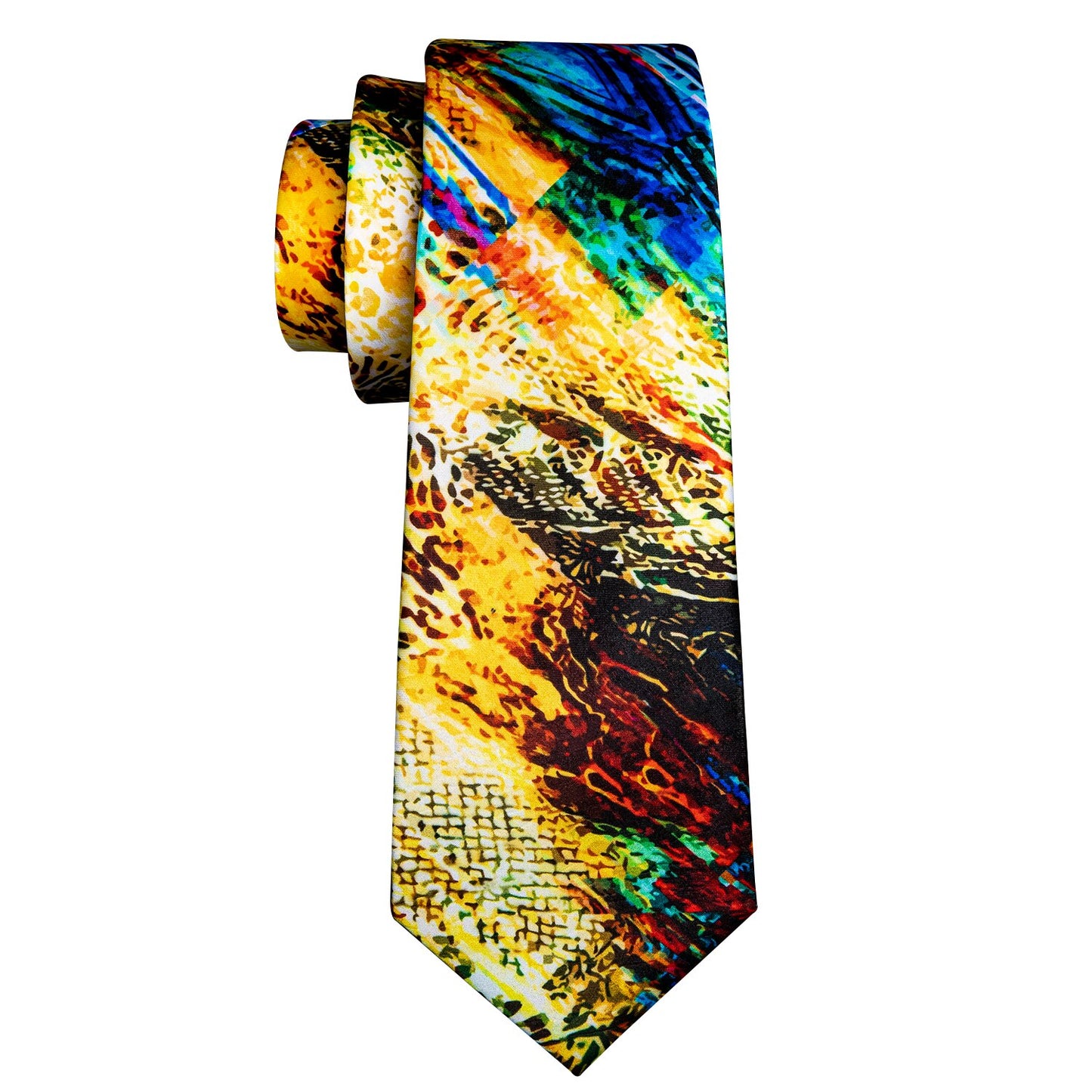 Men Silk Necktie Handkerchief with Gold Accents and Cufflinks Set