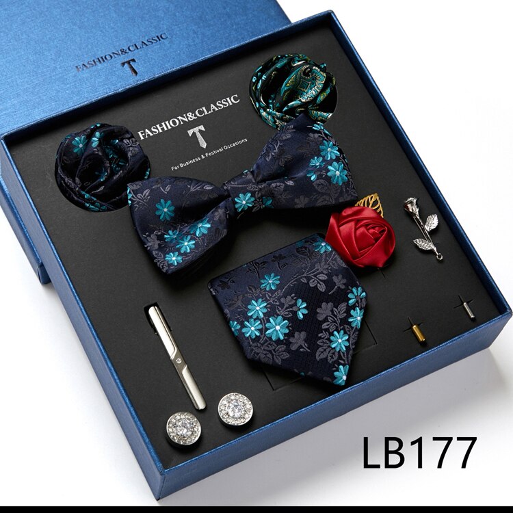 8 Piece Custom Ties Hanky Cufflinks Bowtie Gift Box Sets