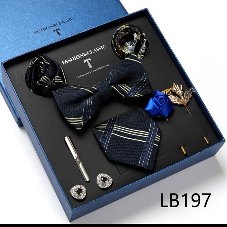 8 Piece Custom Ties Hanky Cufflinks Bowtie Gift Box Sets