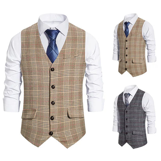 Men's Vintage Plaid Single Breasted Suit Vests