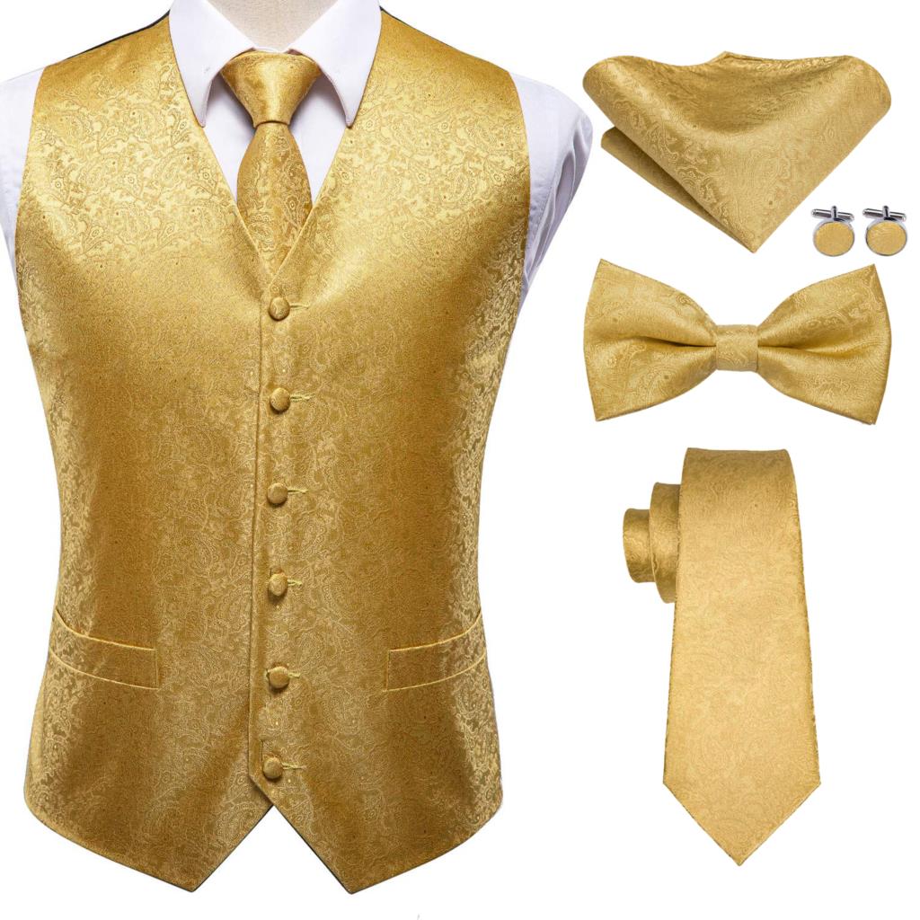 Men's Silk Vests-Tie Bowtie Hanky Cufflinks Set