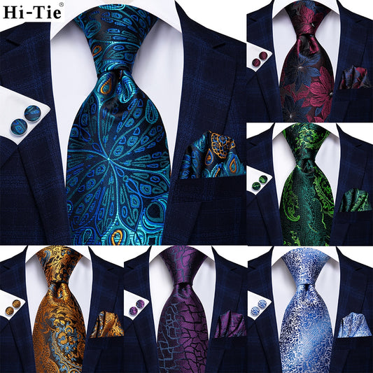 Novelty Design Silk Hanky Cufflinks Necktie Gift Set