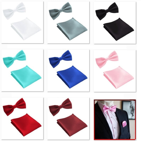 Fashion Bow Ties with Pocket Square Handkerchief Butterfly Towel