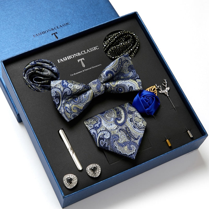 8 Piece Custom Ties Hanky Cufflinks Bowtie Gift Box Sets